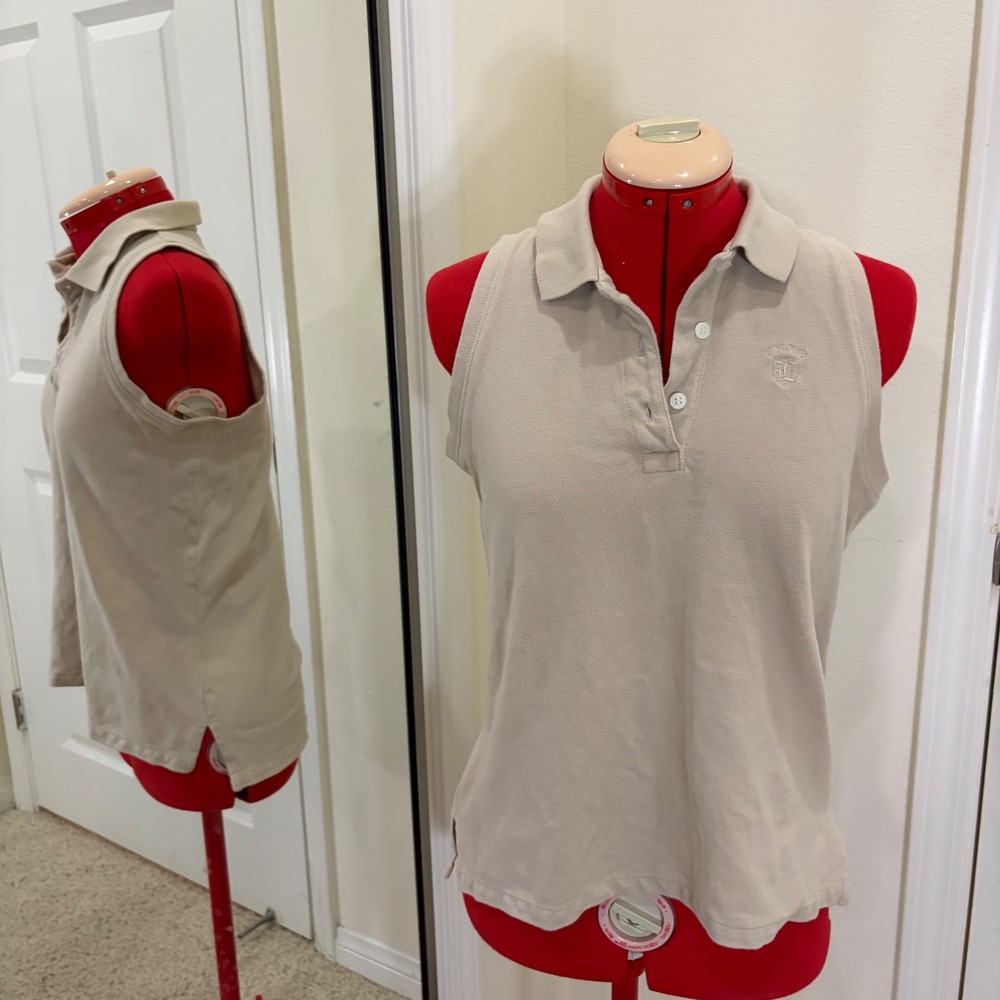 Y2K Preppy The Limited Sleeveless Polo Shirt Beige Cotton Pique Logo Size Small